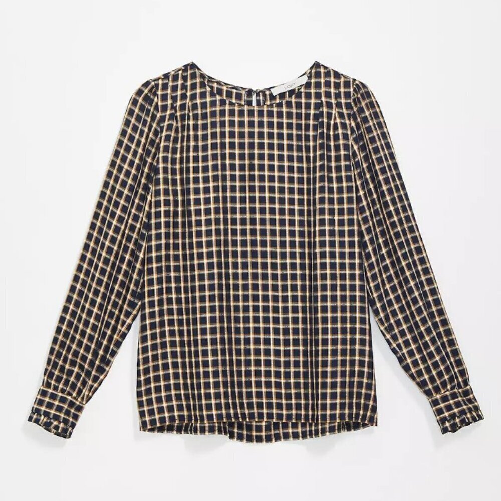 LOFT Shimmer Plaid Pleated Blouse